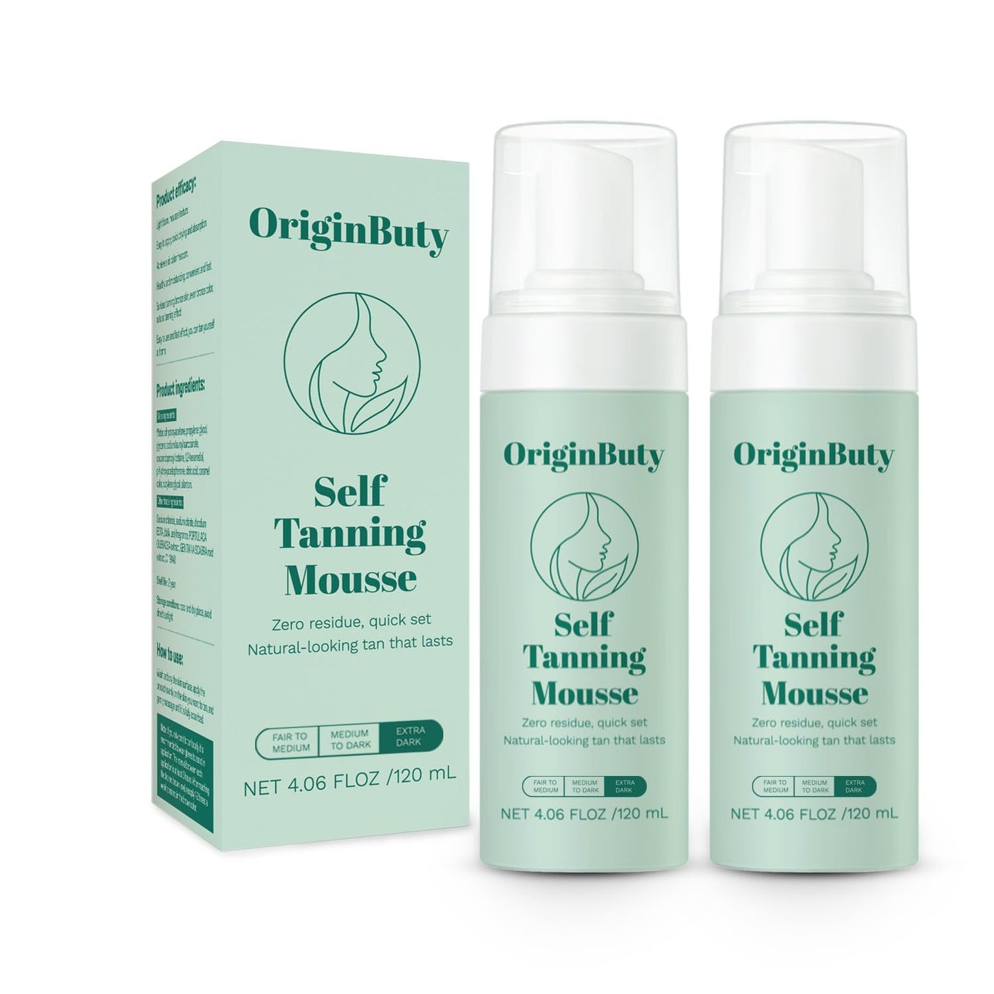 Skiennix Self Tanner Mousse - Streak-Free, Fast-Drying Sunless Tanning Foam | 2 Pack, Dark, 120ml