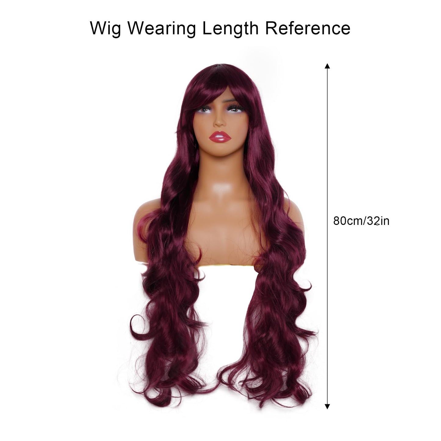 Rbenxia Curly Cosplay Wig Long Hair Heat Resistant Spiral Costume Wigs Anime Fashion Wavy Curly Cosplay Daily Party 32" 80cm (Burgundy Red)