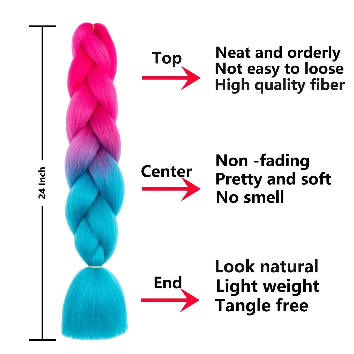 FYRLNA 6 Packs 24 Inch Jumbo Braiding Hair Soft High Temperature Resistance Synthetic Hair Extensions for Women 24 Inch Ombre Jumbo Braiding Hair Twist Crochet Braids Hair (24 Inch (Pack of 6), Pink to Lake Blue)