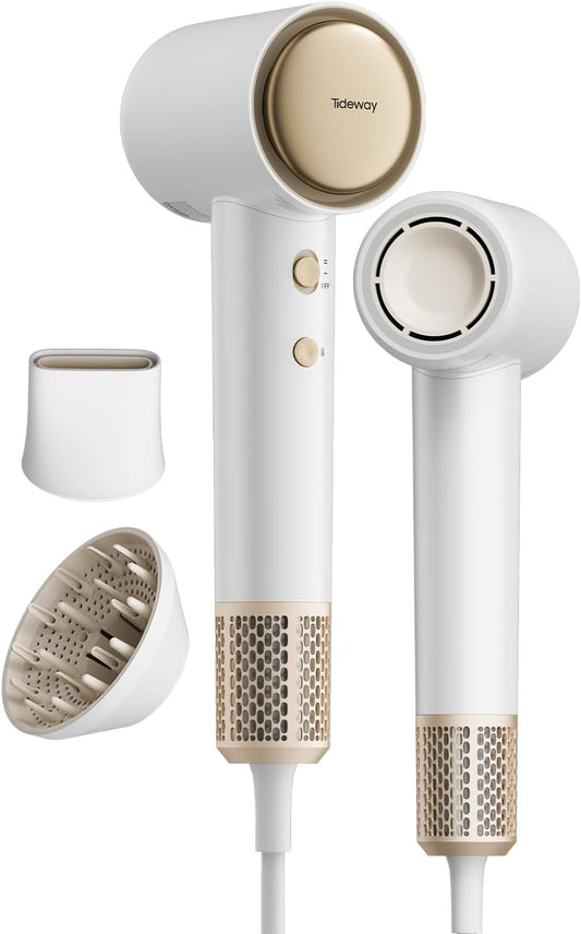 Tideway Hair Dryer - Ionic 1500W Professional Blow Dryer with Diffuser | Fast Drying, Low Noise, Compact (Gold)