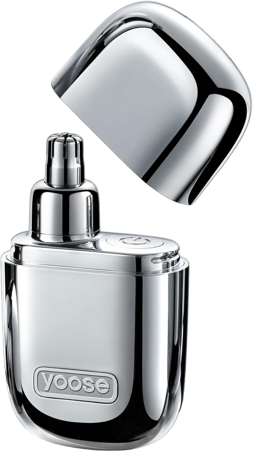 Yoose Nose Hair Trimmer - Rechargeable & Waterproof | Portable Travel Size, Easy to Clean, Silver