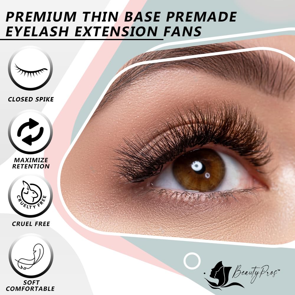 BeautyPros 5D Premade Volume Lash Extension Kit- 5D Mixed Tray 500 Premade Fans Eyelash Extensions - Premade Lash Fans Pointed Handmade Premade - Loose Fans Thin Base (5D-0.07 C-Curl 9-16mm Yellow)