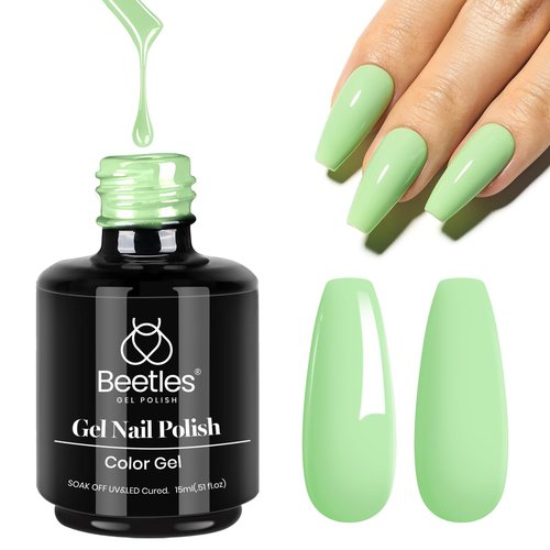 Beetles Mint Green Gel Polish - Spring Buds 15ML/0.51Fl Oz, Lime Light Green Gel Nail Polish, Soak Off UV LED Lamp Pastel Nails Art, Long-Lasting Manicure Salon Easter Spring Day Nails