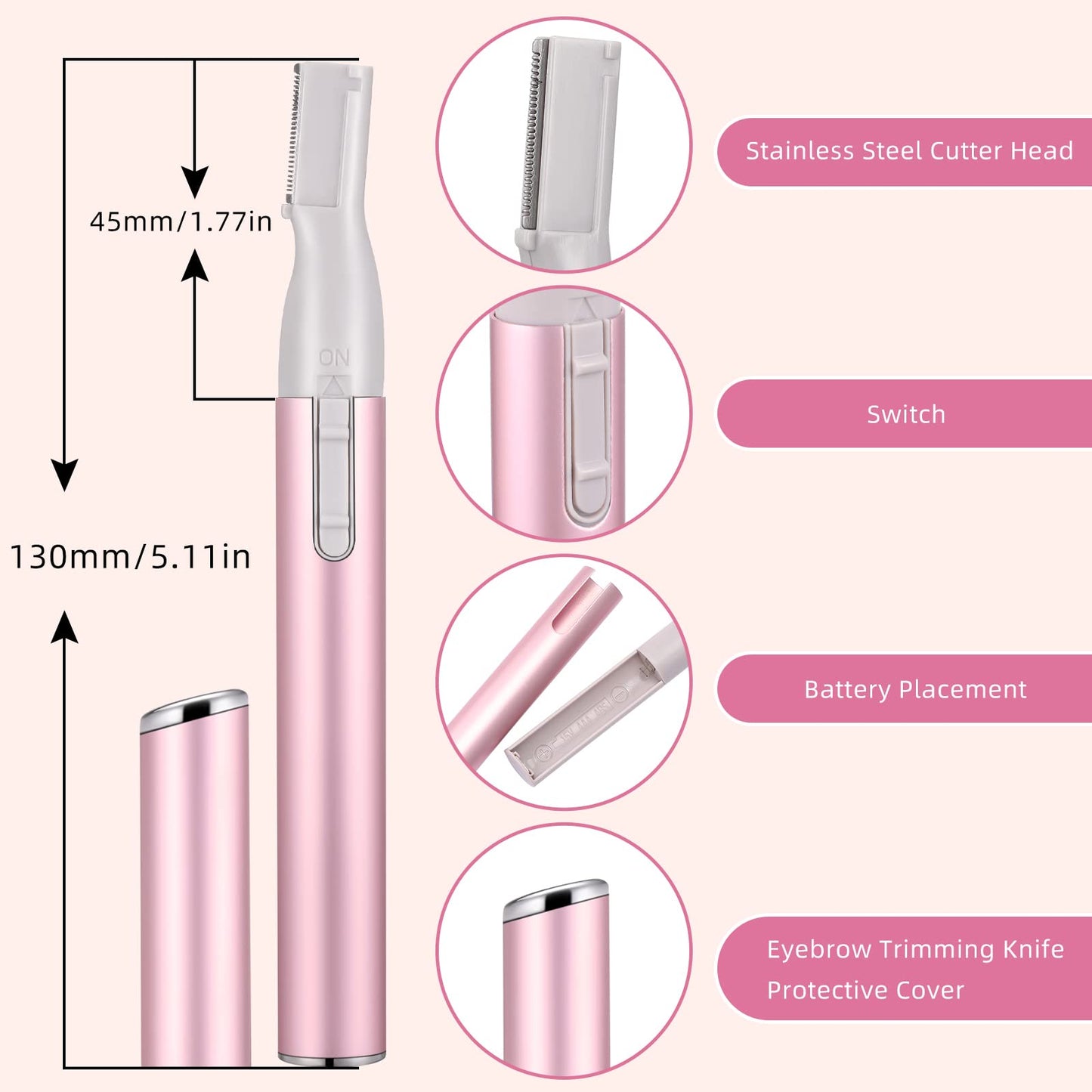 Chumia 2 Pcs Electric Eyebrow Trimmer Women Precision Face Razors Mini Shaver with Comb Christmas Women Gift Battery Operated Personal Epilator for Face Neck Fuzz Lips Leg(Pink, Black)