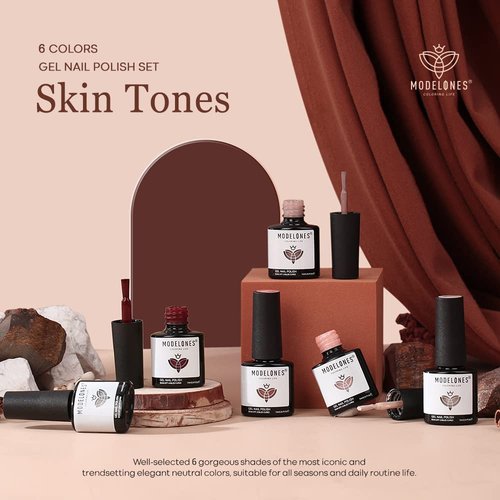 modelones Gel Nail Polish Kit -6 Colors Nude Pink Milky White Spring Gel Polish Set Skin Tones Neutral Brown Soak Off Gel Nail Kit Manicure DIY Nail Art Salon Home Gift