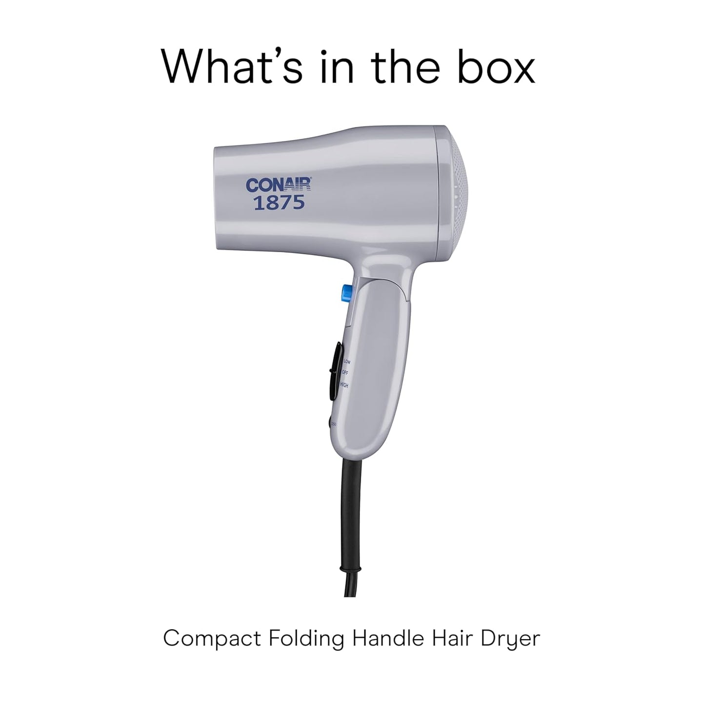 Conair Compact Hair Dryer - Lightweight 1875W Travel Blow Dryer with Dual Voltage | Grey