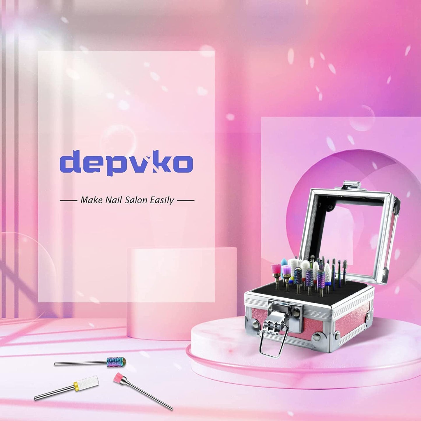 Depvko 21pcs Nail Drill Bits Sets, 3/32 Inch Cuticle Electric Nail File and Ceramic Acrylic Gel Nail Bit Kit, Acrylic Nail Art Tools, Carbide Remover Bits for Manicure Pedicure, Home Salon