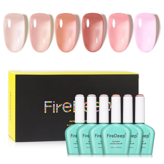 Skiennix 10ml Hema Free Gel Nail Polish Set - 6 Colors Transparent Jelly Kit | Sheer Pink & Coral Gift for Women