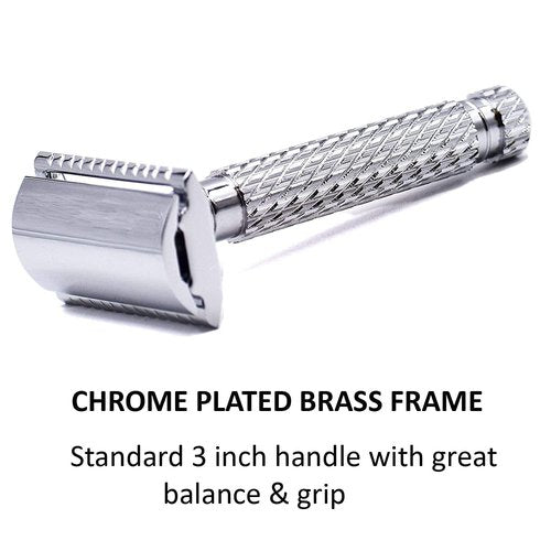 Parker 94R Double-Edge Safety Razor - Chrome-Plated Brass, Standard-Length Handle + 5 Premium Blades