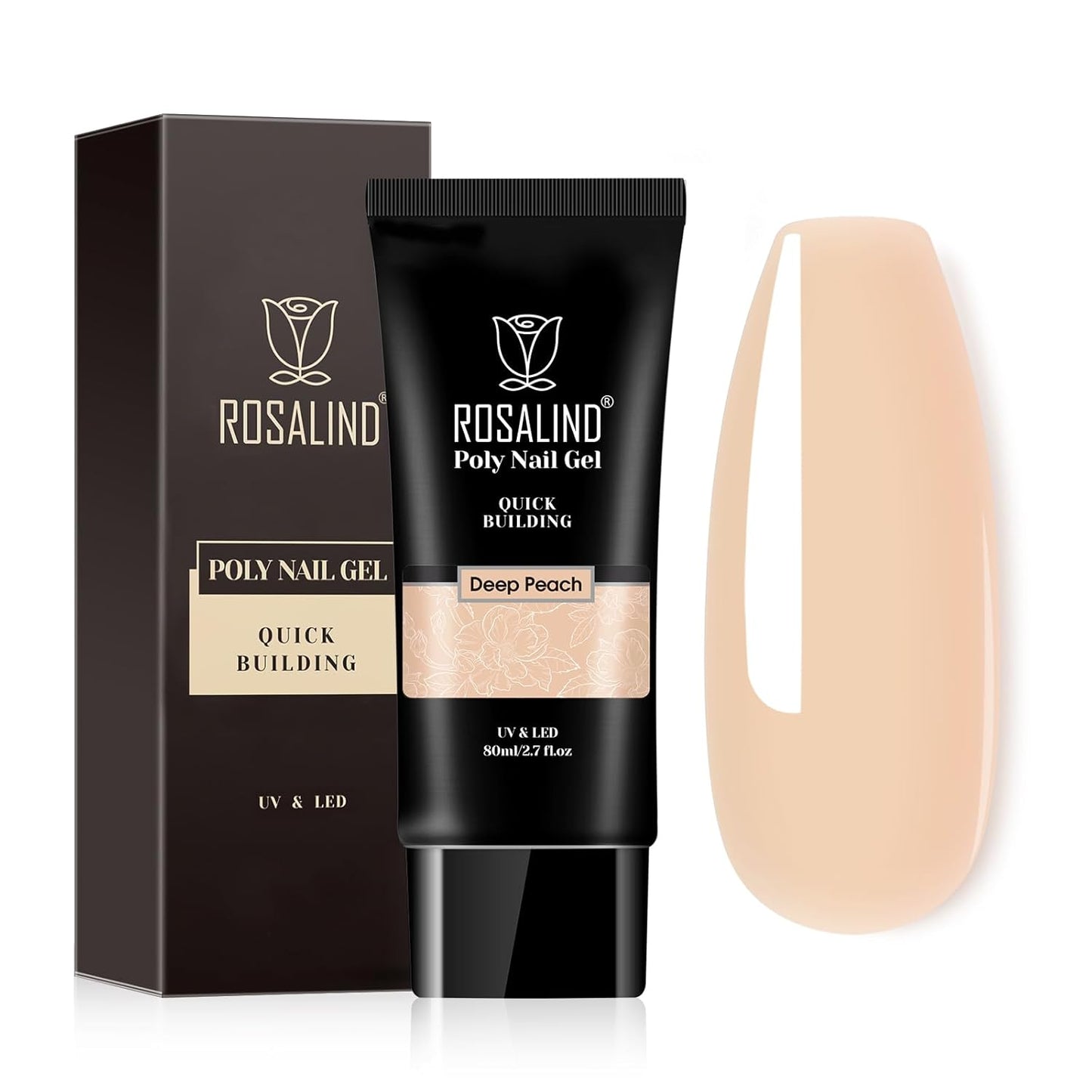 Nude Poly Extension Gel, ROSALIND 2.7 oz Light Nude Poly Nail Gel Builder for Nail Art Decoration, Thickening Extension Easy to DIY Use at Home Need UV Lamp
