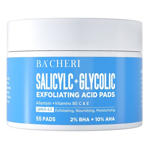BACHERI Glycolic Acid & Salicylic Acid Peel Pads - Exfoliating Resurfacing Facial Treatment, 55 Pcs