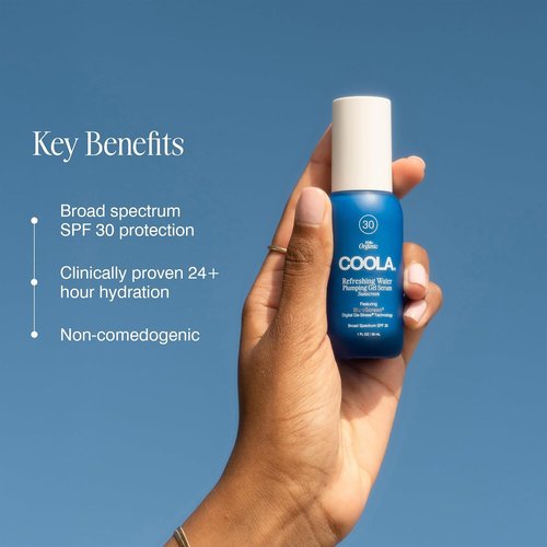 COOLA Refreshing Water Plumping Gel with SPF 30, Dermatologist Tested Face Sunscreen with Hyaluronic Acid, Organic Aloe, and Coconut Water, 1 Fl Oz