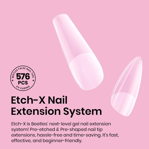 Beetles Medium Almond Nail Tips 576pcs 12 Sizes, Pre-Etched Soft Gel Nail Tips Half Matte Full Cover Press on False Nail Tips Clear Acrylic Nails Glue on Nails DIY Nail Extension Gift for Women