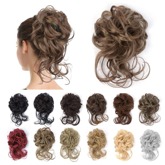 KGBFASS Messy Bun Hair Curly Wavy Long Tousled Updo Bun Hair Piece Scrunchies with Elastic Rubber Band Synthetic Chignon Hair Extension for Women Girls(2/33#)