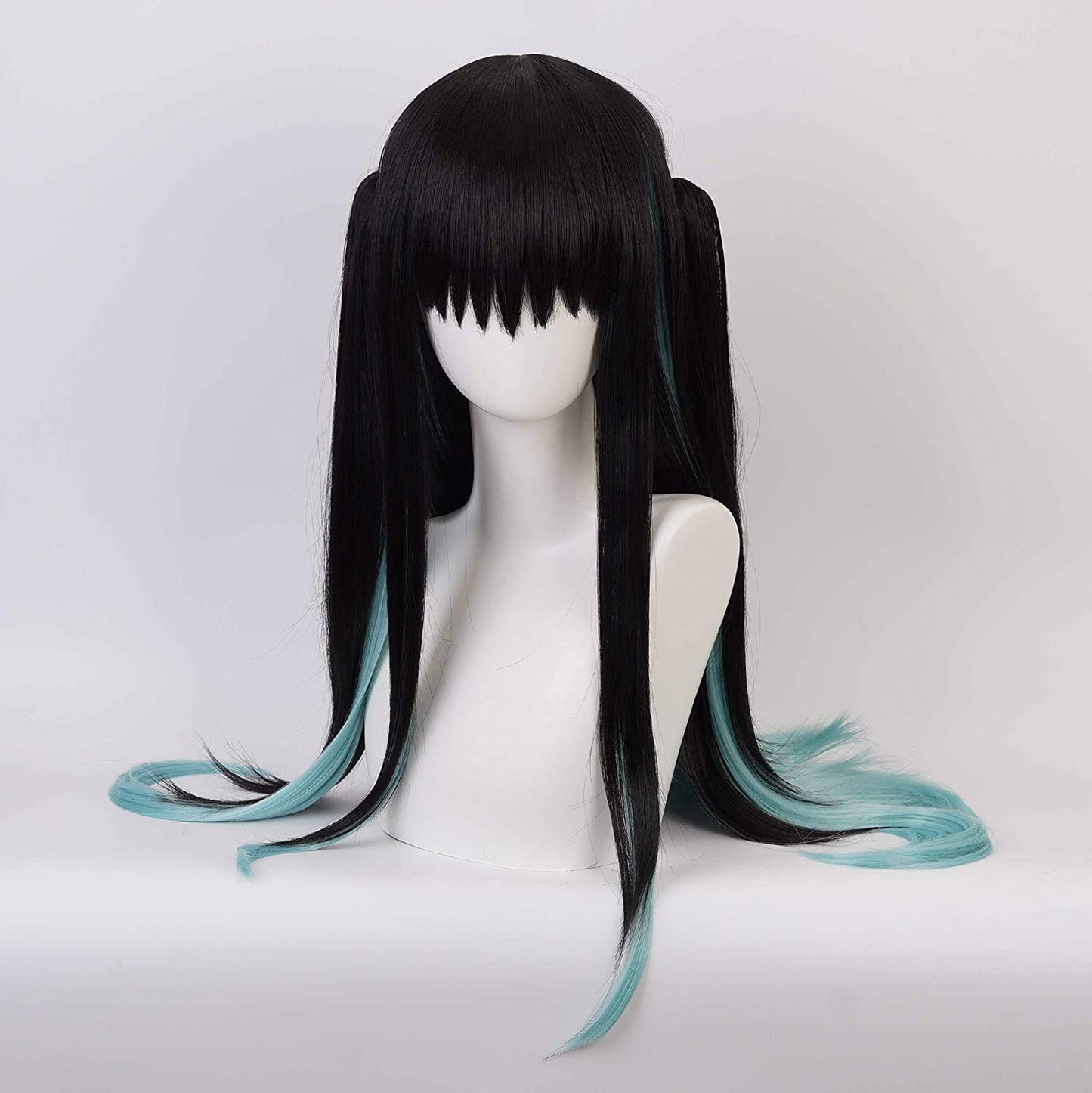 Aadesso Anime Kimetsu no demon Cosplay Tokitou Muichirou Long Gradient Black Blue Hair with Two Tail-Clips