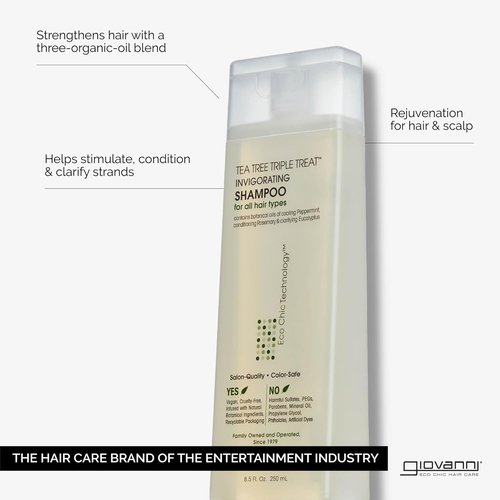 GIOVANNI Tea Tree Shampoo - Invigorating Formula with Peppermint, Eucalyptus & Rosemary, Strengthens & Rejuvenates Hair - 8.5 oz