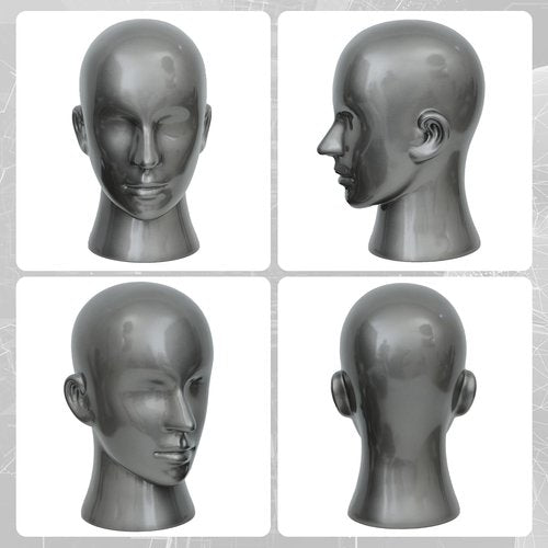 AMLUCKS Male Mannequin Head Professional PVC Manikin Head for Display Wigs Hats Headphone Mask Sunglasses Scarf Jewelry Display Stand (Light Grey)