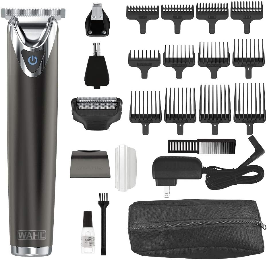 Wahl Stainless Steel Lithium Ion 2.0+ Beard Trimmer - Rechargeable Men's Grooming Kit with Nose & Ear Trimmer