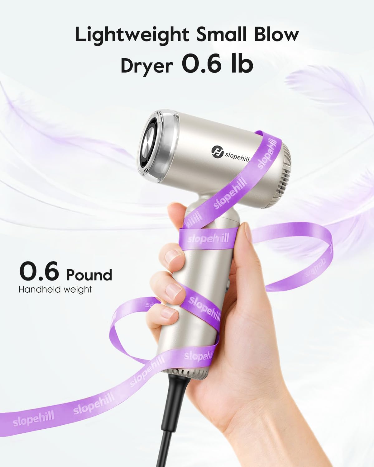 Slopehill Dual Voltage Travel Mini Hair Dryer - Lightweight Ionic Blow Dryer with Magnetic Diffuser | Compact & Quiet, 100-240V