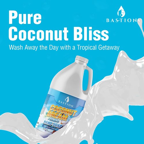 Bastion Antibacterial Foaming Hand Soap - Coconut Dream Scent - 64 oz Refill Jug | Non-Toxic & Made in the USA