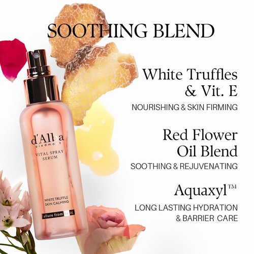d'alba Piedmont White Truffle Vital Spray Serum, Vegan Skin Care, Calming and Hydrating Facial Mist for Red and Sensitive Skin, Glow Serum, Surfactant Free, Korean Skin Care (3.38 fl oz.)