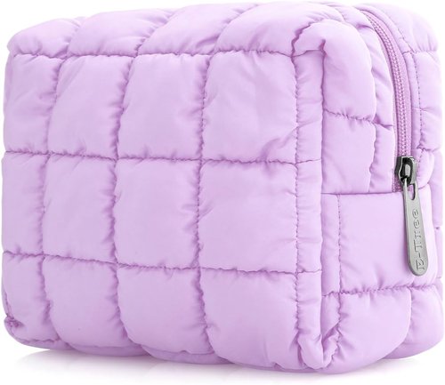 E-Tree Makeup Bag - Quilted Cosmetic Pouch for Women | Travel Toiletry Organizer (Purple)