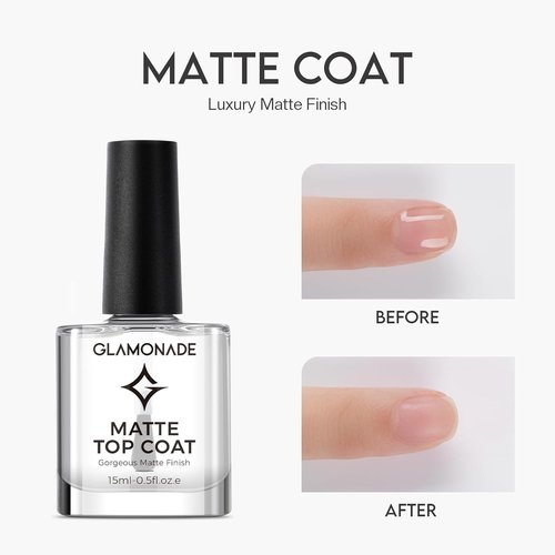 Glamonade Matte Top Coat Nail Polish - Quick Dry, Long Lasting Clear Coat for Salon Quality Manicure | 0.34 FL Oz