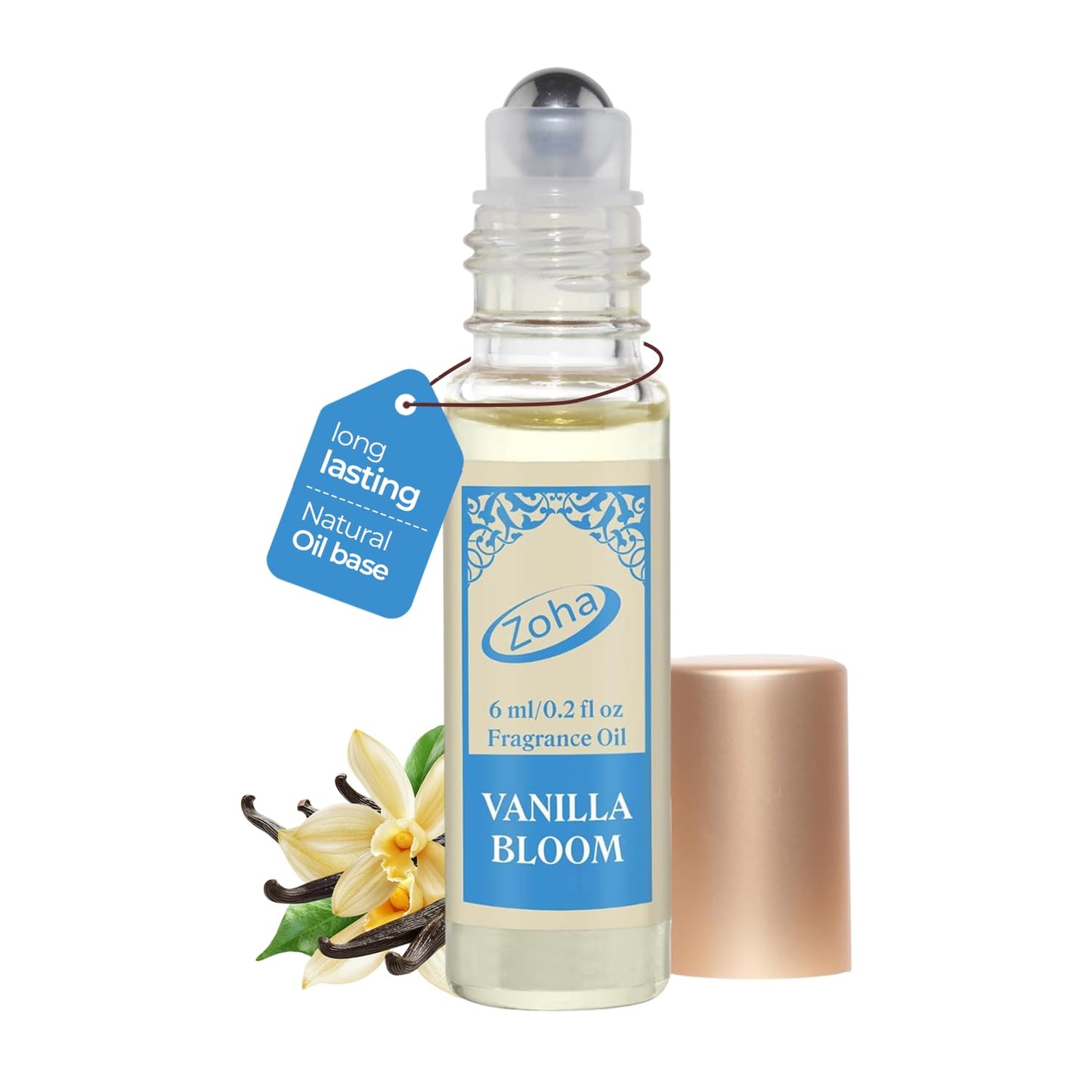Zoha Vanilla Bloom - Vanilla Perfume for Women and Men, Alcohol Free Clean Perfume and Layering Oil, 6ml Roll-On