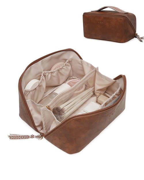 EACHY Travel Makeup Bag,Large Capacity Cosmetic Bags for Women,Waterproof Portable Pouch Open Flat Toiletry Bag Pattern Makeup Bag