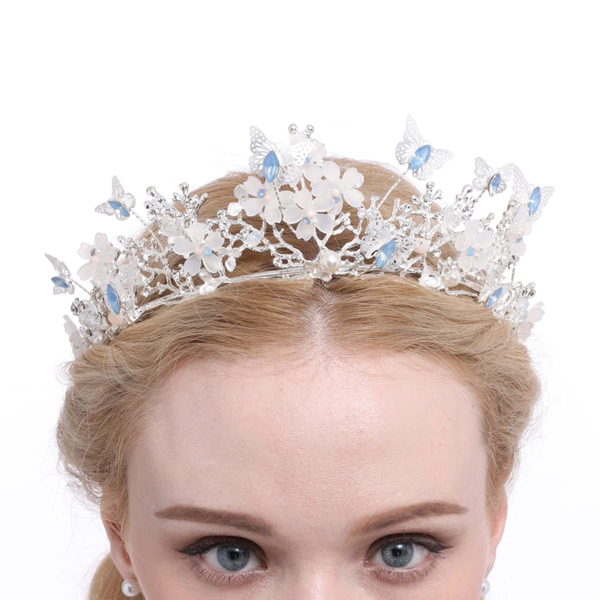 Brihasory Butterfly Queen Birthday Crowns Gold Tiaras for Bride, Crystal Royal Princess Wedding Rhinestone Headband, Costmue Party Christmas Halloween Black Prom Headpiece for Women and Girls (Opal)