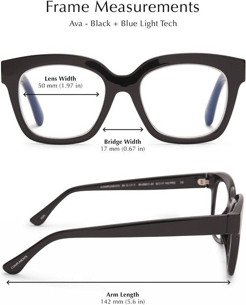 DIFF Ava Reading Glasses - Blue Light Blocking Oversized Readers | Stylish Lightweight Square Frames