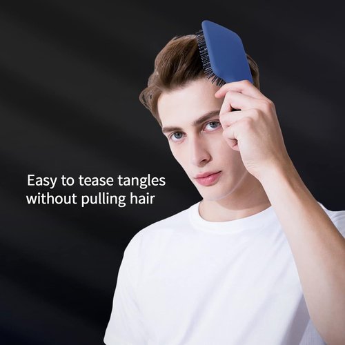 RHOS Paddle Hair Brush for Men - Detangling Brush with Nylon Bristles for All Hair Types - Blue