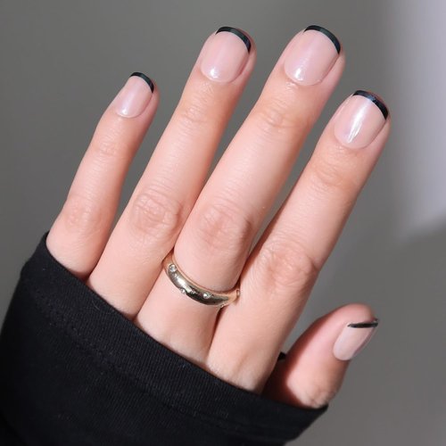 Glamnetic Press On Nails - Burnt Miso | Super Short Black French Tip Fake Nails, Extra Short Salon Quality French Manicure | 12 Sizes - 30 Nail Kit with Glue