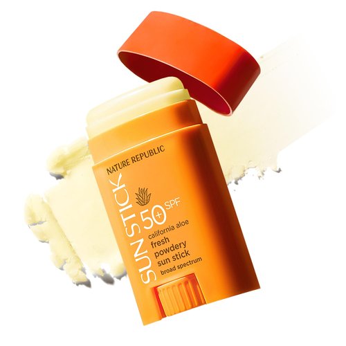 Nature Republic Aloe Fresh Powdery Sun Stick SPF 50+ - Travel Size Korean Sunscreen, No White Cast, Water-Resistant