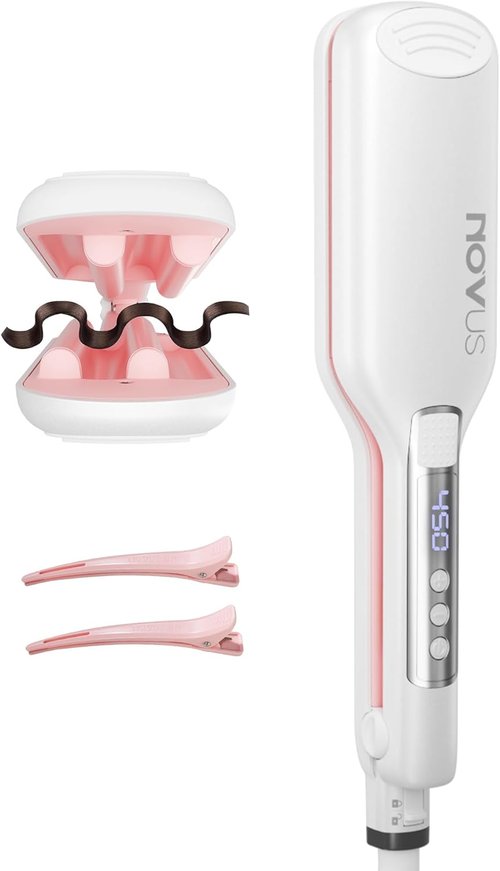 NOVUS Hair Crimper | 4-Barrel Wave Curling Iron for Shallow Waves | Adjustable Heat, 0.6 Inch