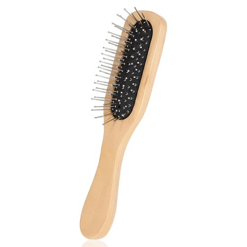 JJUNW Hair Brush - Natural Wood Handle Detangling Brush with Steel Bristles | Travel-Friendly Design for All Hair Types