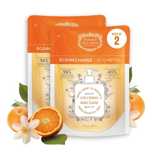 Panier des Sens Orange Blossom Hand Soap Refill - Moisturizing Liquid Soap with Coconut Oil - 34 Fl Oz for Kitchen & Bathroom