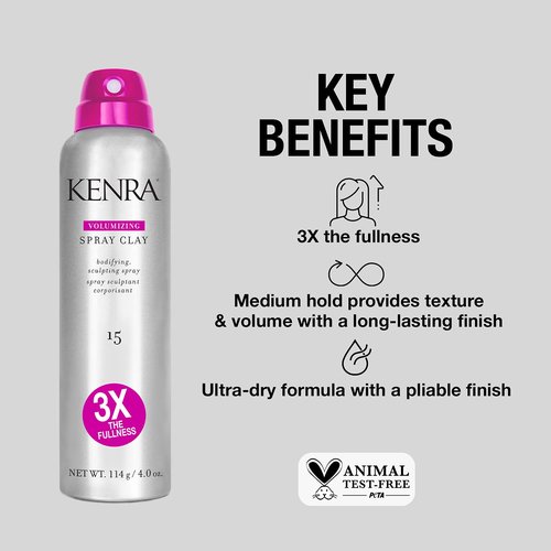 Kenra Professional Volumizing Spray Clay 15 | Bodifying, Fullness Spray | 3X The Fullness | Medium Hold | Provides Texture & Volume With A Long-Lasting Finish | All Hair Types | 4 oz