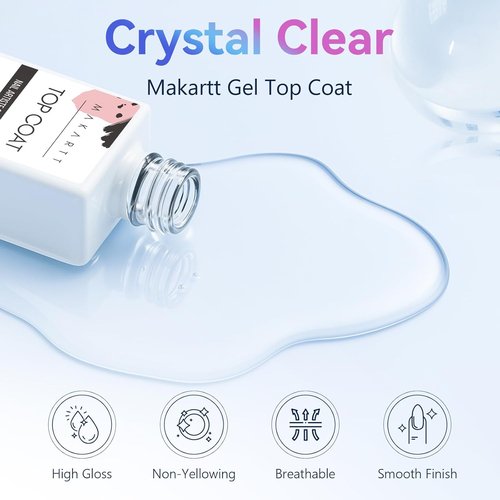 Makartt Gel Top Coat - No Wipe High Gloss Nail Polish | Long-Lasting 10ML Clear Soak Off for Salon Quality Home Use