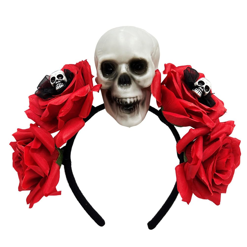 Halloween Skull Floral Crown Headband Mexican Day of the Dead Costume Gothic Rose Flower Garland Headwear Hair hoop for Women