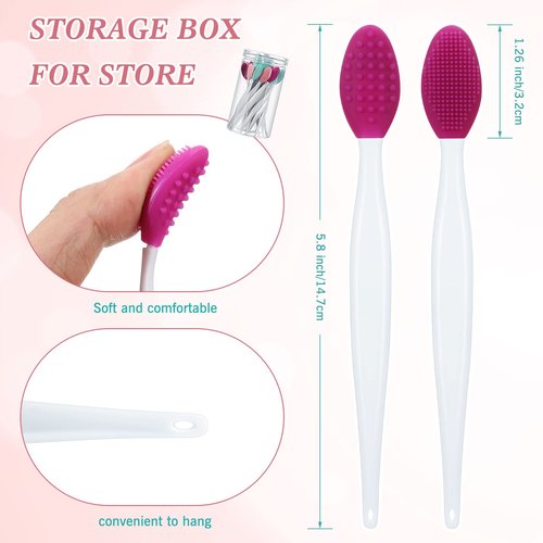 24 Pcs Silicone Exfoliating Lip Brush with Container, Double Sided Silicone Lip Scrubber Soft Cleaning Brush for Plump Smoother Appearance (Pink, Green, Purple)