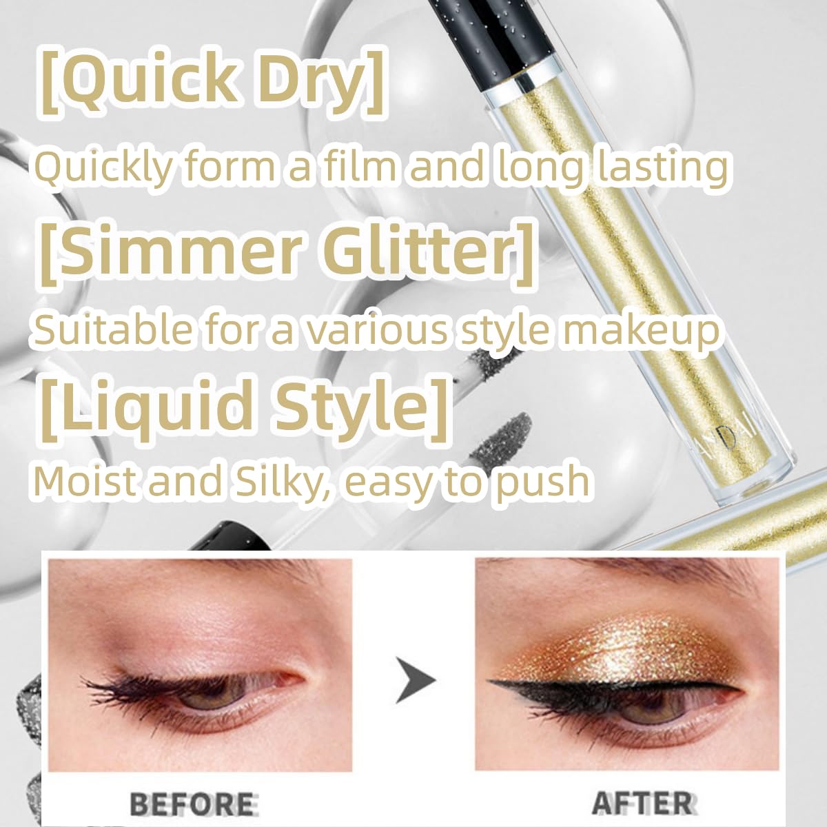 Skiennix Liquid Glitter Eyeshadow - Long-Lasting Shimmer Makeup in Gold | Quick-Drying Formula