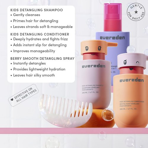 Evereden Kids Haircare Set - Detangling Shampoo, Conditioner & Spray for Ages 3+ | Vegan & Sulfate-Free
