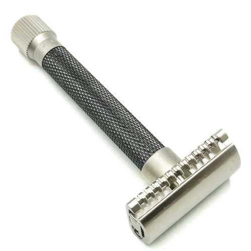 Parker Double Edge Safety Razor - Adjustable Open Comb for Customized Shaving | 5 Blades Included (Graphite Gray)