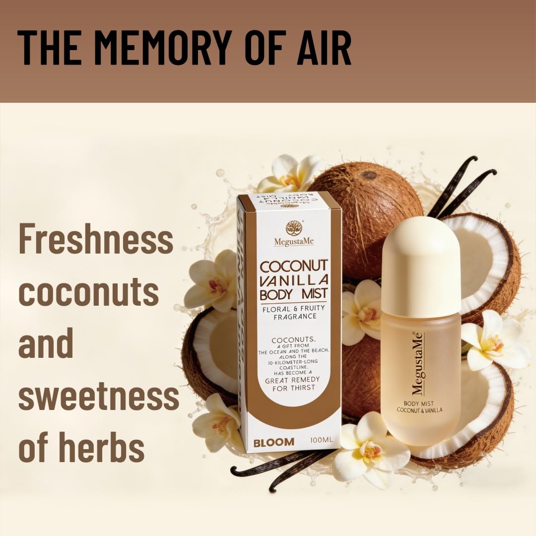 Skiennix Coconut Vanilla Body Spray - Paraben-Free & Phthalate-Free | Long-Lasting Fresh Scent | 3.38 Fl Oz (100ml)