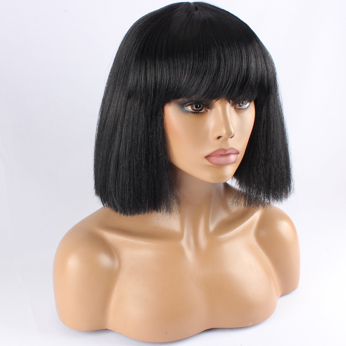 WeKen Fashion Wig Women's Short Bob Kinky Straight Full Bangs Synthetic Hairpieces Black