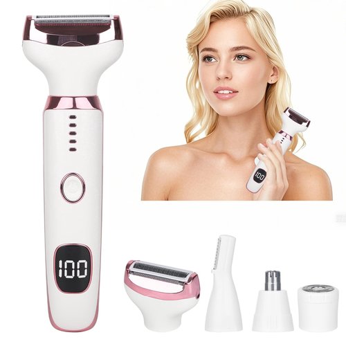 Beanify Electric Razors LED Display for Women Men, 2025 Wet/Dry Lady Shaver,4 in 1 Cordless Hair Remover with IPX7 Waterproof,Smooth & Silky Portable Bikini Electric Grooming Set (Pink)