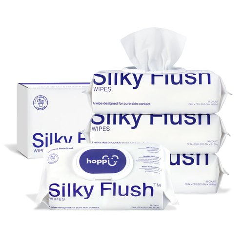Hoppi Flushable Baby Wipes, 99% Water Hypoallergenic for Sensitive Skin, Plant-Based, Fragrance-Free, Sewer & Septic Safe, Silky Flush Toddler Potty Training Wipes (224 Count, 4 Packs)