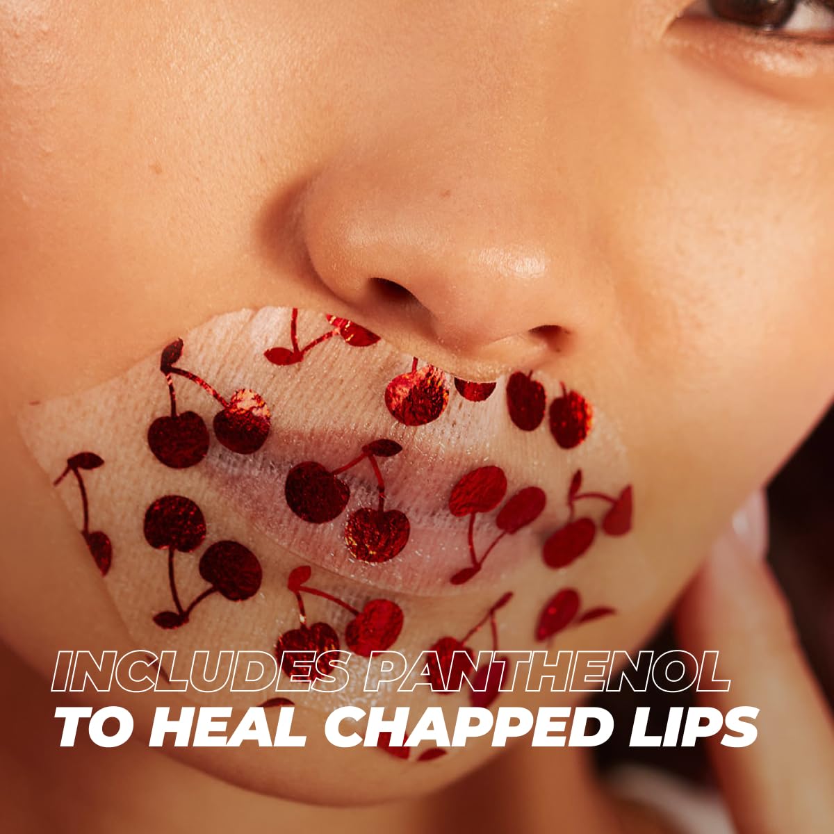 Vitamasques Lip Mask - 3-Pack Cherry Vegan Collagen Sheets for Dry, Chapped Lips | Nourishing & Hydrating with Wild Cherries & Hyaluronic Acid
