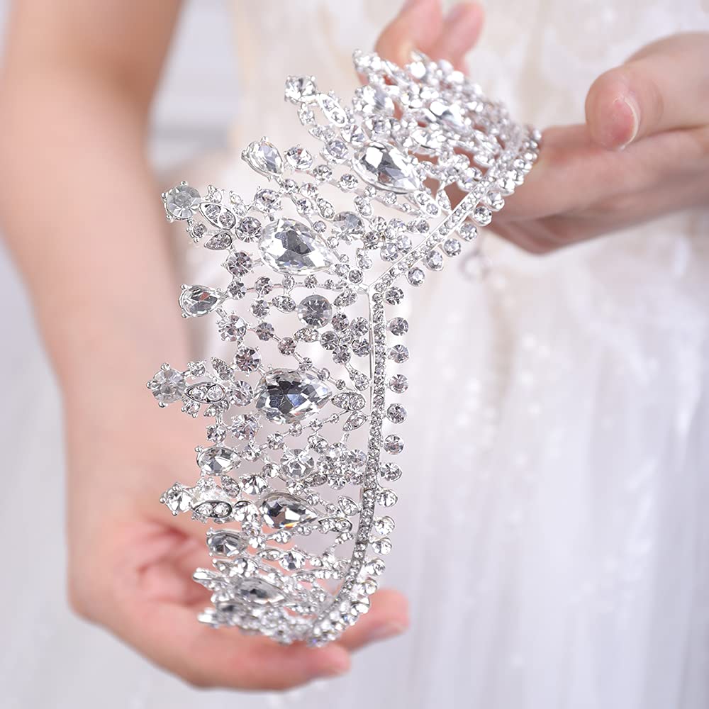 wekicici Wekicici Wedding Crown Crystal Rhinestone Tiara Silver Bridal Princess Tiara Headbands Hair Accessories for Bride